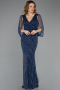 Abendkleid Lang Steinbesetzt Marineblau ABU5475