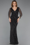 Abendkleid Lang Steinbesetzt Schwarz ABU5475