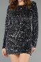 Abendkleid Mini Pailletten-Samt Schwarz-Silber ABK2477