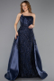 Abendkleid Lang Perlenbesetzt Marineblau ABU5511