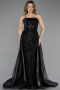 Abendkleid Lang Perlenbesetzt Schwarz ABU5511