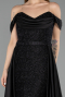 Abendkleid Lang Perlenbesetzt Schwarz ABU5542