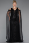 Abendkleid in Übergröße Lang Perlenbesetzt Schwarz ABU5498