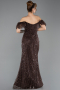 Abendkleid Lang Perlenbesetzt Braun ABU5547