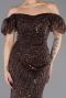 Abendkleid Lang Perlenbesetzt Braun ABU5547