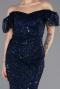Abendkleid Lang Perlenbesetzt Marineblau ABU5547