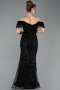 Abendkleid Lang Perlenbesetzt Schwarz ABU5547