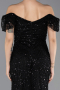 Abendkleid Lang Perlenbesetzt Schwarz ABU5547
