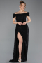 Abendkleid Lang Guipure Spitze Schwarz ABU5553