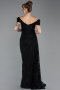 Abendkleid Lang Guipure Spitze Schwarz ABU5553
