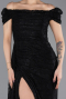 Abendkleid Lang Guipure Spitze Schwarz ABU5553