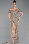 Hellgold Abendkleid Schuppig Lang ABU4843