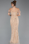 Abendkleid Lang Perlenbesetzt Gold ABU5557