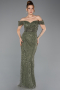 Abendkleid Lang Perlenbesetzt Khaki ABU5557