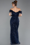 Abendkleid Lang Perlenbesetzt Marineblau ABU5557