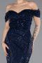 Abendkleid Lang Perlenbesetzt Marineblau ABU5557