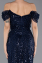 Abendkleid Lang Perlenbesetzt Marineblau ABU5557