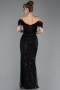Abendkleid Lang Perlenbesetzt Schwarz ABU5557