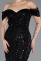 Abendkleid Lang Perlenbesetzt Schwarz ABU5557