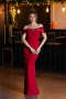 Rot Schulterfreies Langes Abendkleid ABU5562