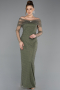 Khaki Abendkleid Perlenbesetzt Lang ABU5550