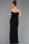Abendkleid Lang Perlenbesetzt Schwarz ABU5590