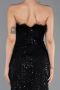 Abendkleid Lang Perlenbesetzt Schwarz ABU5590