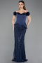 Abendkleid Lang Perlenbesetzt Marineblau ABU5616