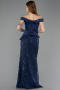 Abendkleid Lang Perlenbesetzt Marineblau ABU5616