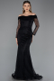 Abendkleid Lang Spitze Schwarz ABU5617