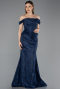 Abendkleid Lang Spitze Marineblau ABU5609