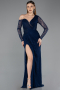 Standesamtkleid Lang Spitze Marineblau ABU5618