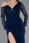 Standesamtkleid Lang Spitze Marineblau ABU5618