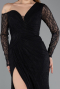 Standesamtkleid Lang Spitze Schwarz ABU5618