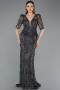 Abendkleid Lang Schuppig Anthrazit ABU5621