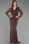 Abendkleid Lang Perlenbesetzt Braun ABU5648