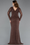 Abendkleid Lang Perlenbesetzt Braun ABU5648