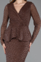 Abendkleid Lang Perlenbesetzt Braun ABU5648