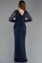 Abendkleid Lang Perlenbesetzt Marineblau ABU5648