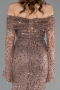 Abendkleid im Meerjungfrau-Stil Lang Schuppig Kupfer ABU5623