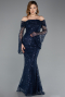 Abendkleid im Meerjungfrau-Stil Lang Schuppig Marineblau ABU5623