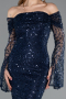 Abendkleid im Meerjungfrau-Stil Lang Schuppig Marineblau ABU5623