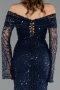 Abendkleid im Meerjungfrau-Stil Lang Schuppig Marineblau ABU5623