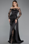 Abendkleid im Meerjungfrau-Stil Lang Satin Schwarz ABU5641