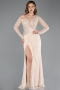 Beige Standesamtkleid Spitze Lang ABU5618