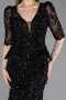 Schwarz Abendkleid Schuppig Lang ABU5621