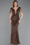Abendkleid Lang Perlenbesetzt Braun ABU5637