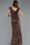 Abendkleid Lang Perlenbesetzt Braun ABU5637