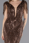 Abendkleid Lang Perlenbesetzt Braun ABU5637
