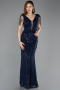 Abendkleid Lang Perlenbesetzt Marineblau ABU5637